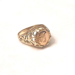 VINTAGE / ESTATE ANTIQUE UNIQUE 10k SOLID GOLD MEXICAN WEDDING COIN RING Size 5!